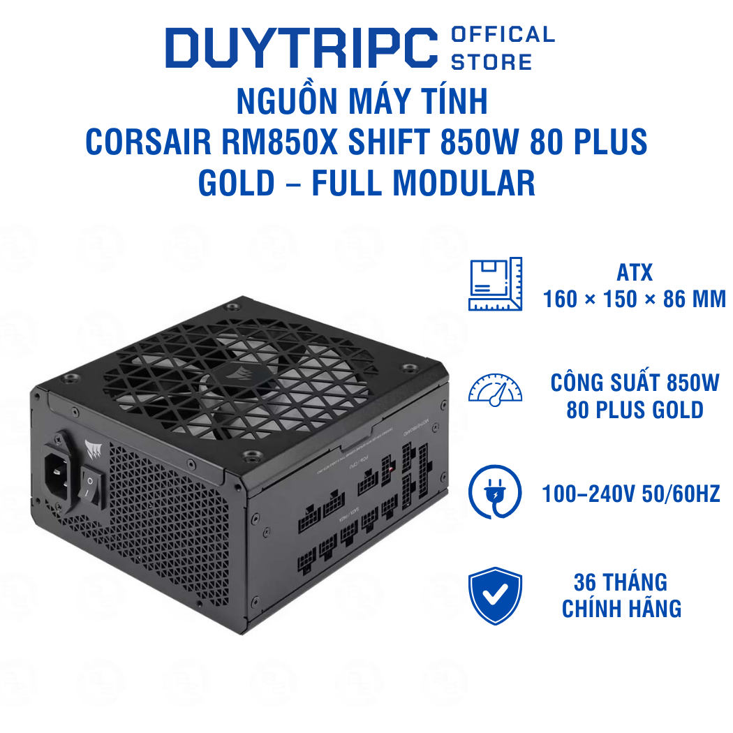 Nguồn máy tính Corsair RM850x SHIFT 850W 80 Plus Gold – Full Modular, cao cấp cho PC Gaming